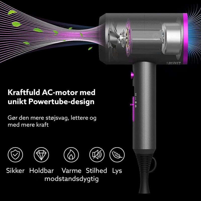 Skånsom hårtørrer der giver volumen og naturlig glans