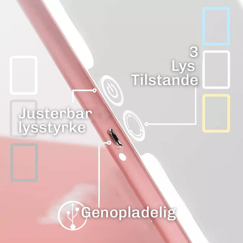 Kompakt spejl med LED lys ideel til rejse og hverdag