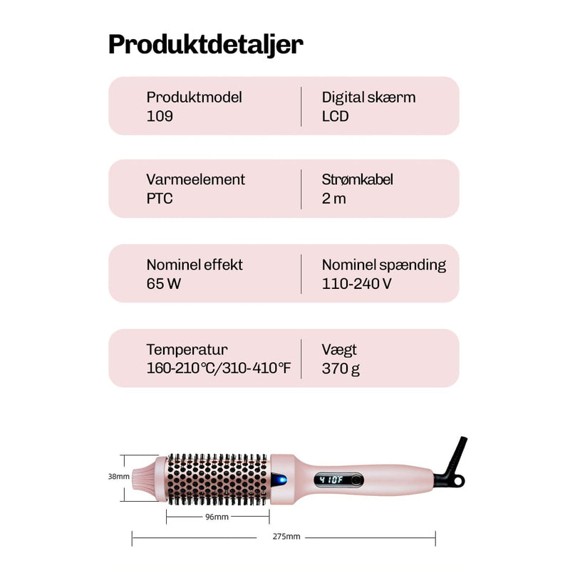 Rundbørste med LED display og hurtig opvarmning til nem styling